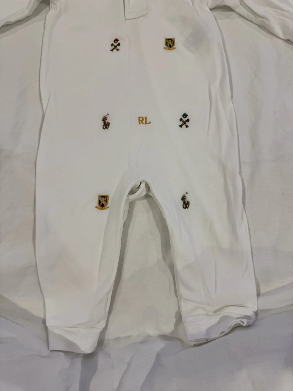 Ralph Lauren White Polo Collar Embroidered Logo One-Piece